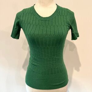 Vintage Retro Style Grass Green Knitted Pattern Short Sleeve Top Blouse
